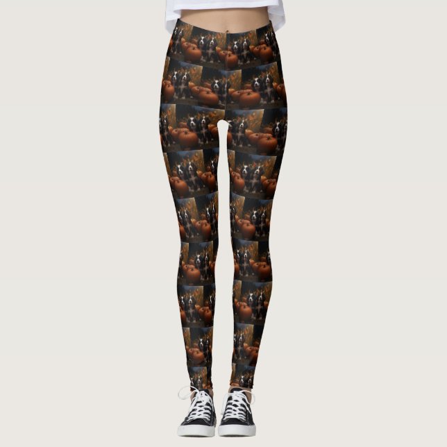 Bernese Mountain Puppy Autumn Delight Pumpkin Leggings (Front)