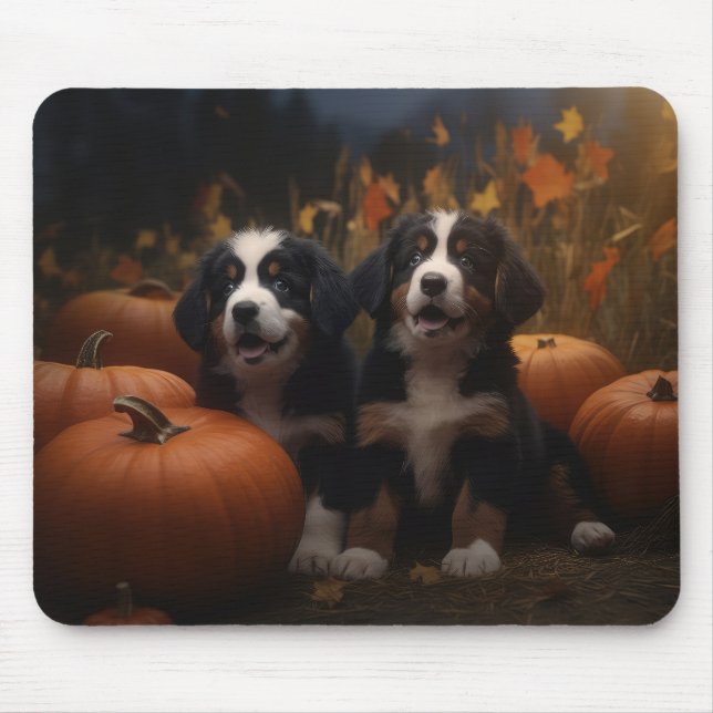 Bernese Mountain Puppy Autumn Delight Pumpkin Mouse Mat (Front)