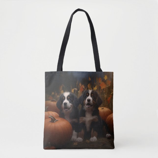 Bernese Mountain Puppy Autumn Delight Pumpkin Tote Bag (Front)