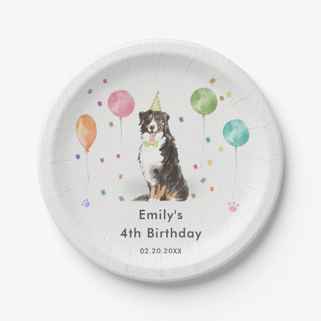 Bernese Mountain Puppy Dog Kids Birthday Party Paper Plate (Front)