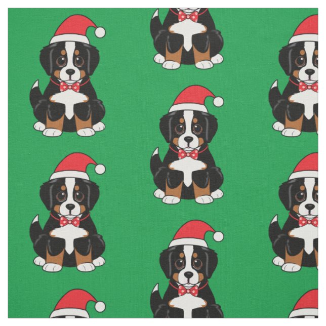 Bernese Mountain Puppy in a Santa Hat Fabric (Swatch)