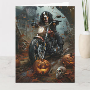 Bernese Mountain Riding Motorcycle Halloween Scary Card