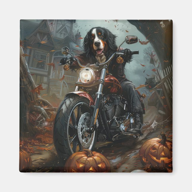 Bernese Mountain Riding Motorcycle Halloween Scary Magnet (Front)