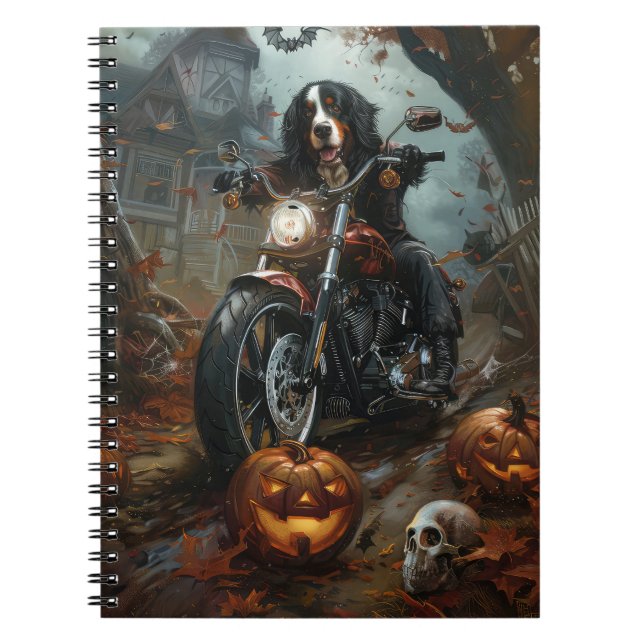 Bernese Mountain Riding Motorcycle Halloween Scary Notebook (Front)