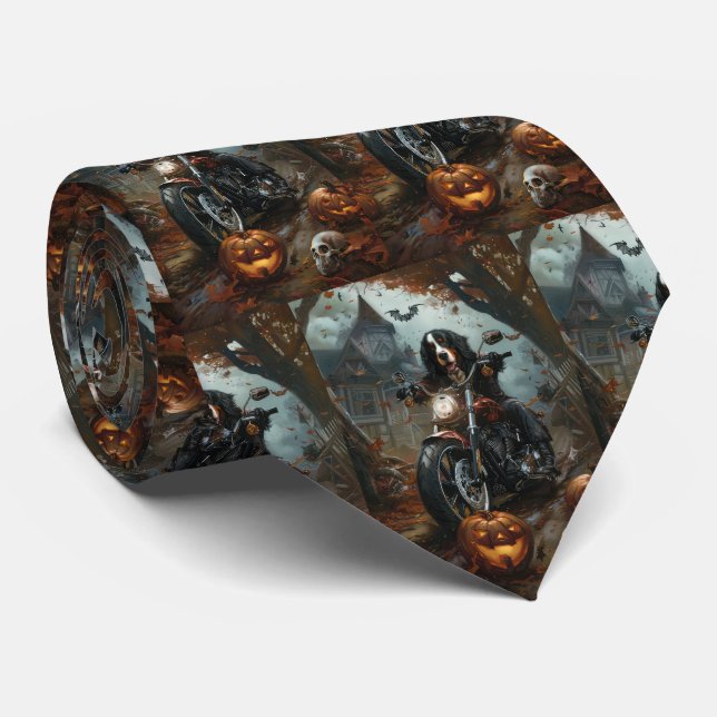 Bernese Mountain Riding Motorcycle Halloween Scary Tie (Rolled)