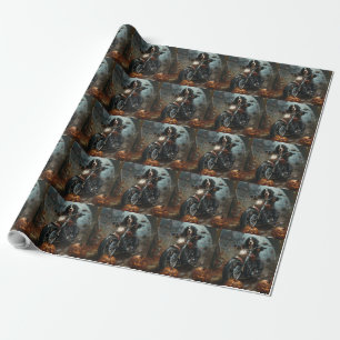 Bernese Mountain Riding Motorcycle Halloween Scary Wrapping Paper