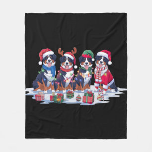 Bernese Mountain Santa hat antlers elf Christmas Fleece Blanket