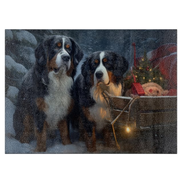 Bernese Mountain Snowy Sleigh Christmas Decor  Cutting Board (Front)