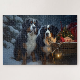 Bernese Mountain Snowy Sleigh Christmas Decor  Jigsaw Puzzle