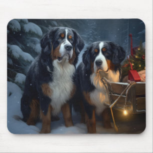 Bernese Mountain Snowy Sleigh Christmas Decor  Mouse Mat