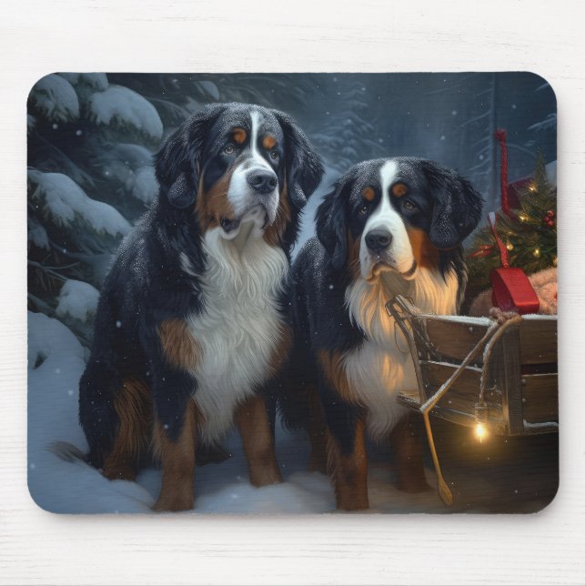 Bernese Mountain Snowy Sleigh Christmas Decor  Mouse Mat (Front)
