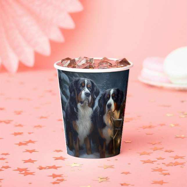Bernese Mountain Snowy Sleigh Christmas Decor  Paper Cups (Insitu)