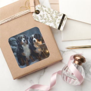 Bernese Mountain Snowy Sleigh Christmas Decor  Square Sticker