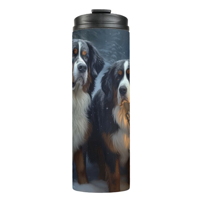 Bernese Mountain Snowy Sleigh Christmas Decor  Thermal Tumbler (Front)
