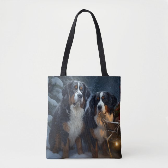 Bernese Mountain Snowy Sleigh Christmas Decor  Tote Bag (Front)