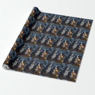 Bernese Mountain Snowy Sleigh Christmas Decor  Wrapping Paper