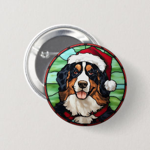 Bernese Mountain Stained Glass Christmas 6 Cm Round Badge