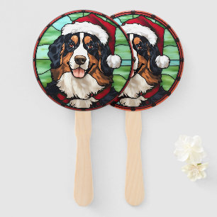 Bernese Mountain Stained Glass Christmas Hand Fan