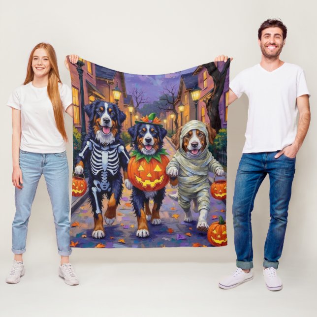 Bernese Mountain Trick-or-Treating In Halloween  Fleece Blanket (In Situ)