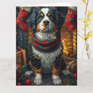 Bernese Mountain with Christmas Gifts Fireplace Card
