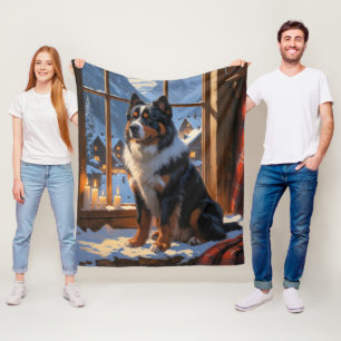 Bernese Mountain With Christmas Lights Holiday Fleece Blanket