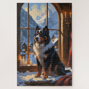 Bernese Mountain With Christmas Lights Holiday  Jigsaw Puzzle