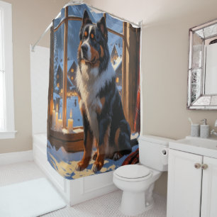Bernese Mountain With Christmas Lights Holiday  Shower Curtain