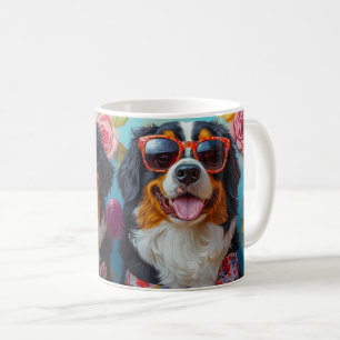 Bernese Mountain With Heart Roses Valentine's Day Coffee Mug