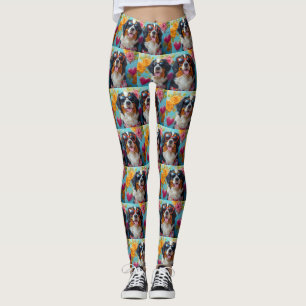 Bernese Mountain With Heart Roses Valentine's Day Leggings