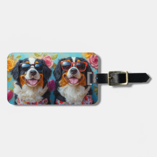 Bernese Mountain With Heart Roses Valentine's Day Luggage Tag