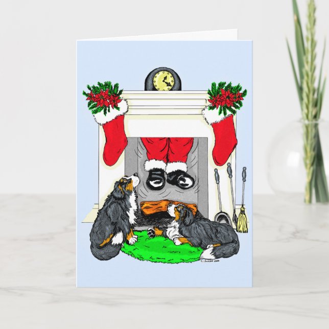 Bernese Mt Dog Santa Drops In Holiday Card (Front)
