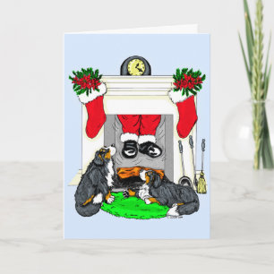 Bernese Mt Dog Santa Drops In Holiday Card