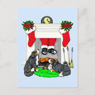 Bernese Mt Dog Santa Drops In Holiday Postcard
