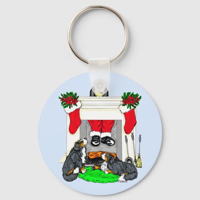 Bernese Mt Dog Santa Drops In Key Ring (Front)