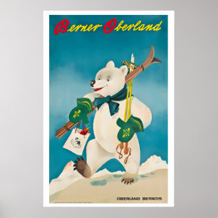 Bernese Oberland Switzerland Vintage Ski Poster