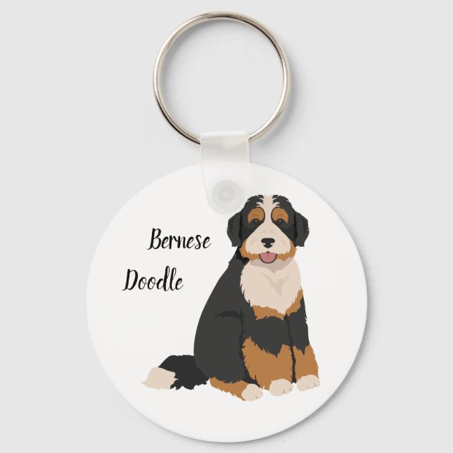 Bernese Poodle mix, Bernedoodle Christmas Ornament Key Ring (Front)