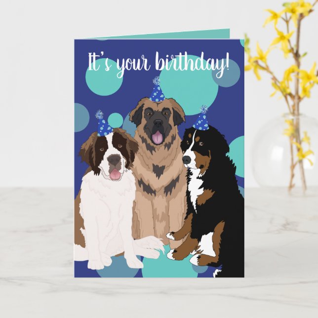 Bernese, Saint Bernard, Leonberger Birthday  Card (Yellow Flower)