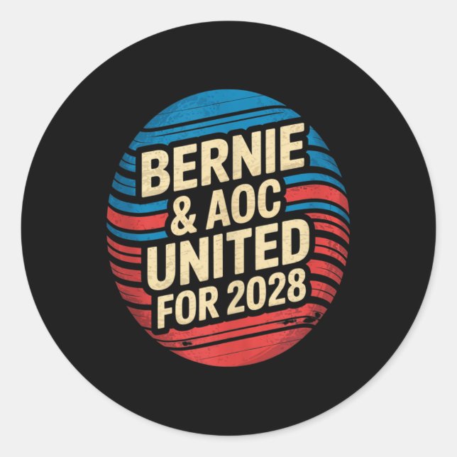 Bernie Sanders And Aoc 2028 For President Campaign Classic Round Sticker (Front)