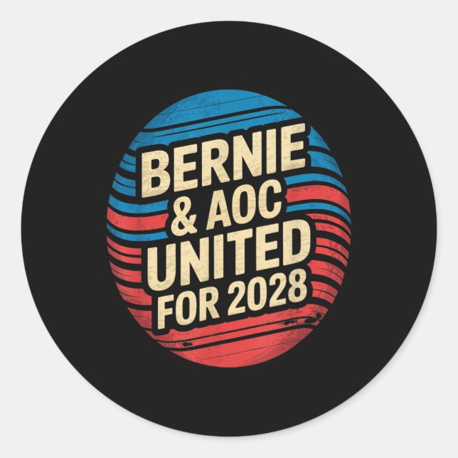 Bernie Sanders And Aoc 2028 For President Campaign Classic Round Sticker (Front)