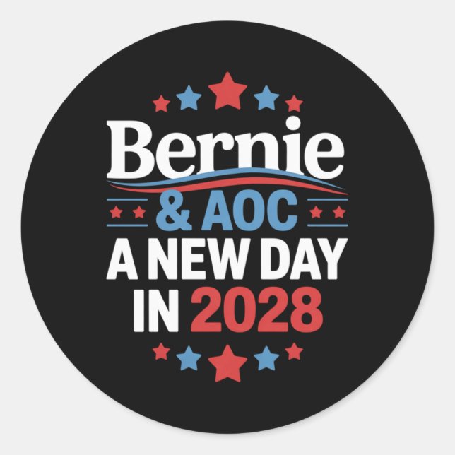 Bernie Sanders And Aoc 2028 For President Campaign Classic Round Sticker (Front)