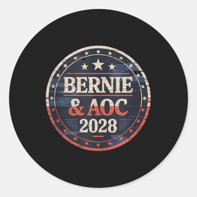 Bernie Sanders And Aoc 2028 For President Campaign Classic Round Sticker (Front)