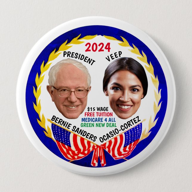 Bernie Sanders / AOC 2024 Button (Front)