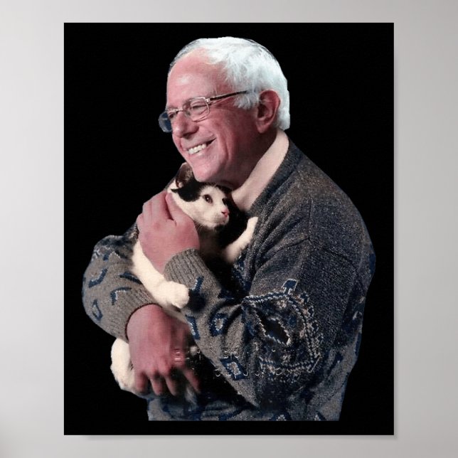 Bernie Sanders Hugging Cat Shirt Cute Animal Lover Poster (Front)