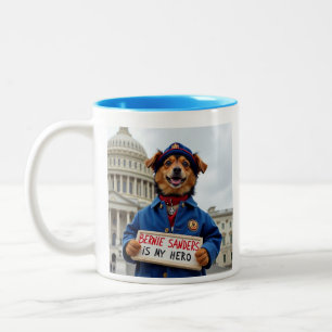 Bernie Sanders Is MY hero Cute dog protester Two-Tone Coffee Mug