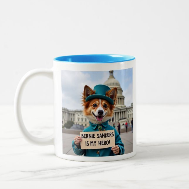 Bernie Sanders Is MY hero Fox Terrier protester Two-Tone Coffee Mug (Left)