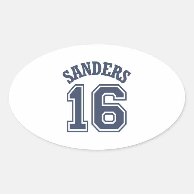 Bernie Sanders Sports Jersey Number 16 Oval Sticker (Front)