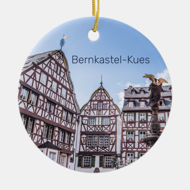 Bernkastel-Kues Historic Facades Germany Souvenir Ceramic Tree Decoration (Front)
