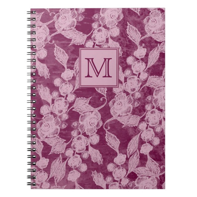 Berries and Blossoms Purple Floral Monogram Notebook (Front)