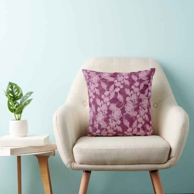Berries and Blossoms Purple Floral Pattern Cushion (Chair)