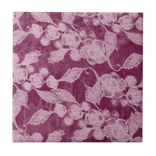 Berries and Blossoms Purple Floral Pattern Tile